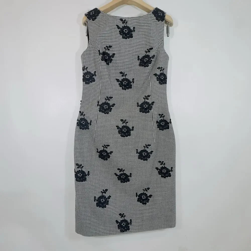 Oscar de la Renta Wool BlendHerringbone Sheath Dress Sz10 Runs Small - Picture 2 of 10